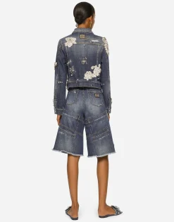 Denim jacket with rhinestone details