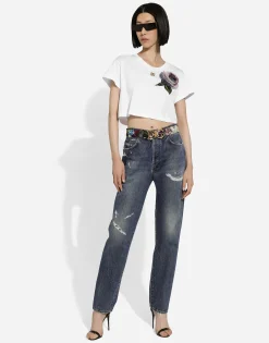 Denim jeans with rips