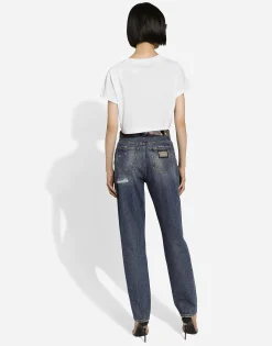 Denim jeans with rips