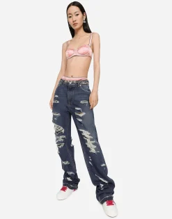 Denim jeans with rips