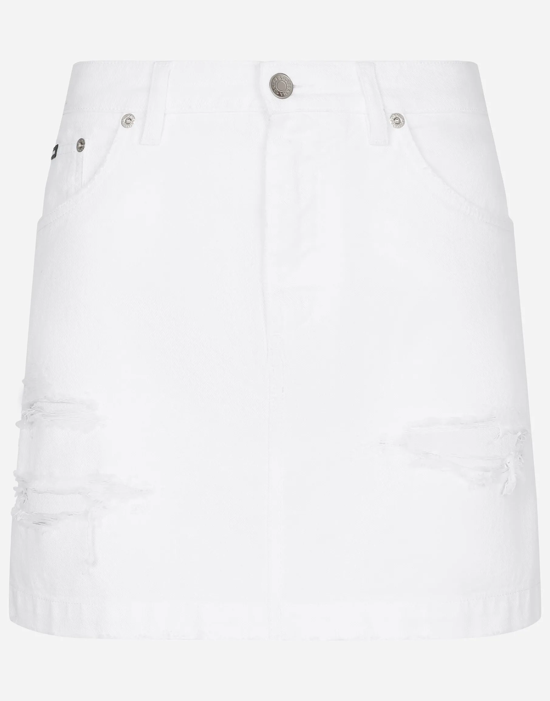 Denim mini skirt with rips