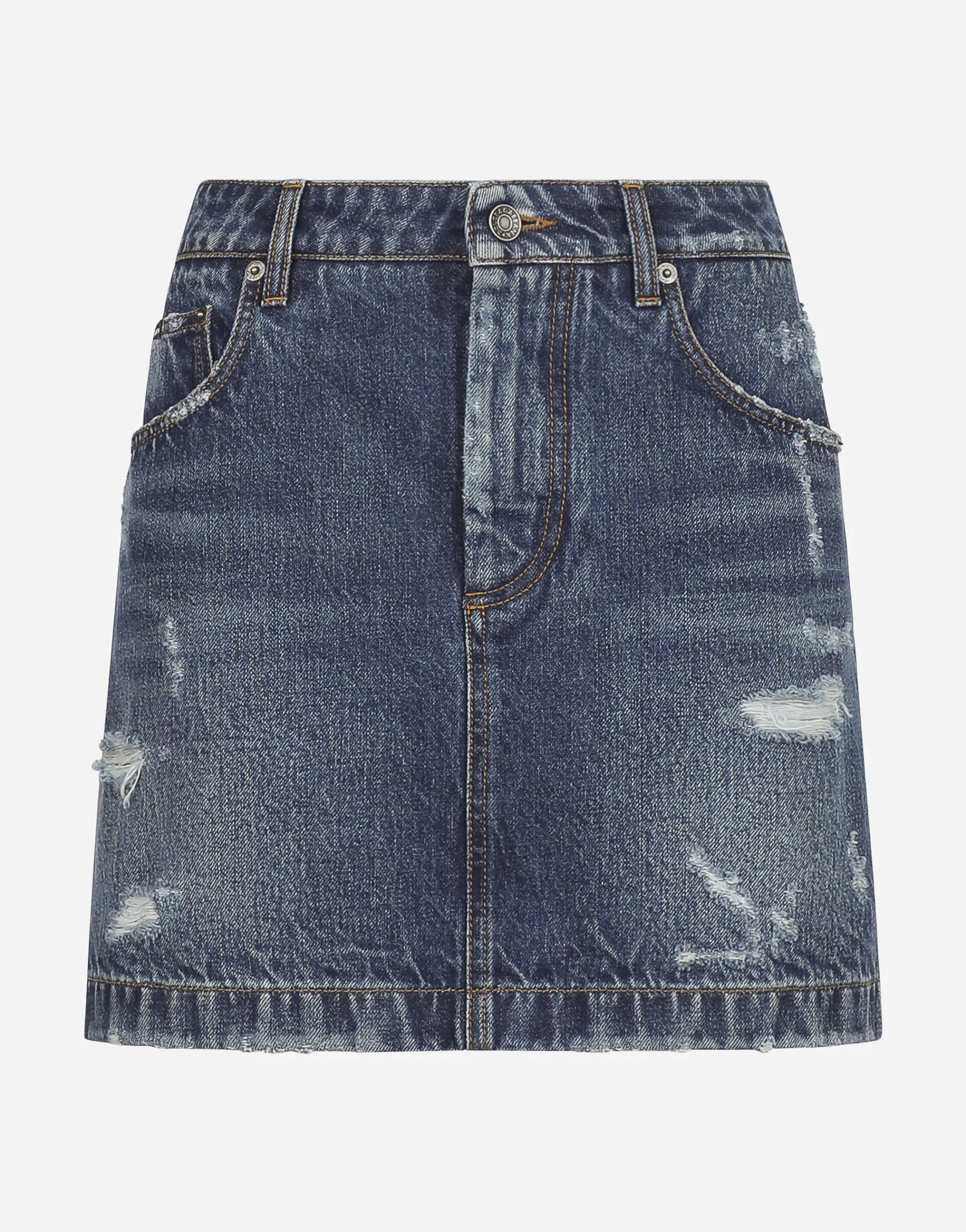 Denim mini skirt with rips