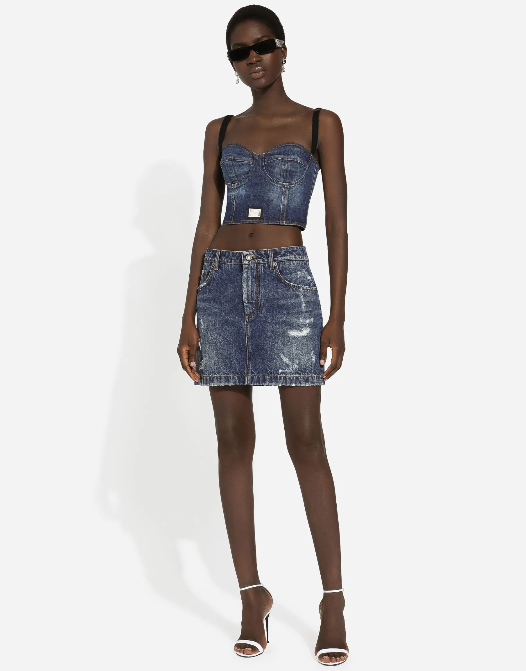 Denim mini skirt with rips