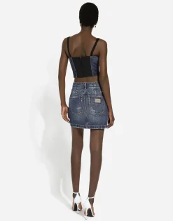Denim mini skirt with rips