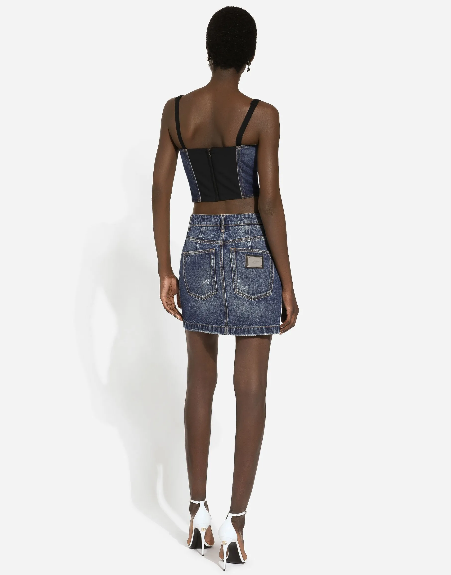 Denim mini skirt with rips