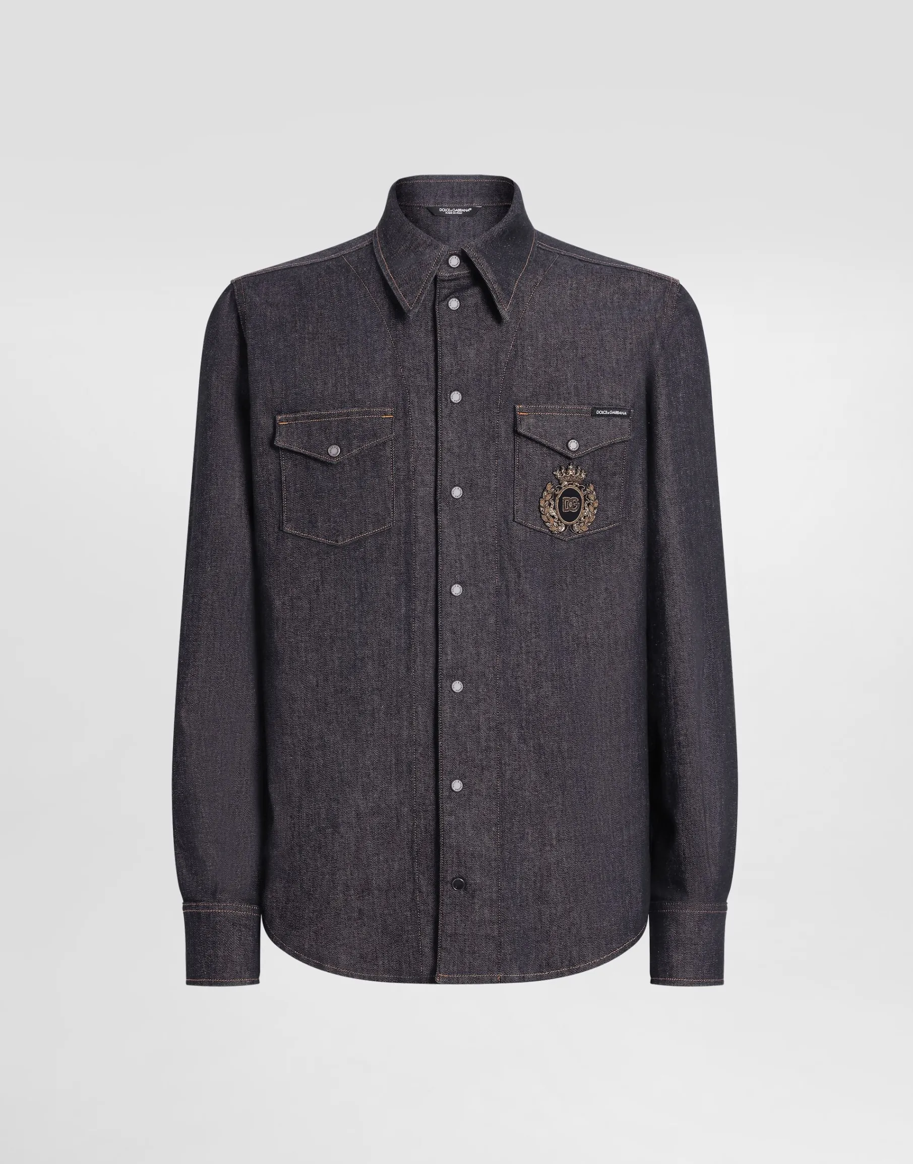 Denim shirt with heraldic emblem
