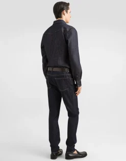 Denim shirt with heraldic emblem