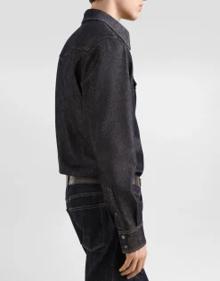 Denim shirt with heraldic emblem