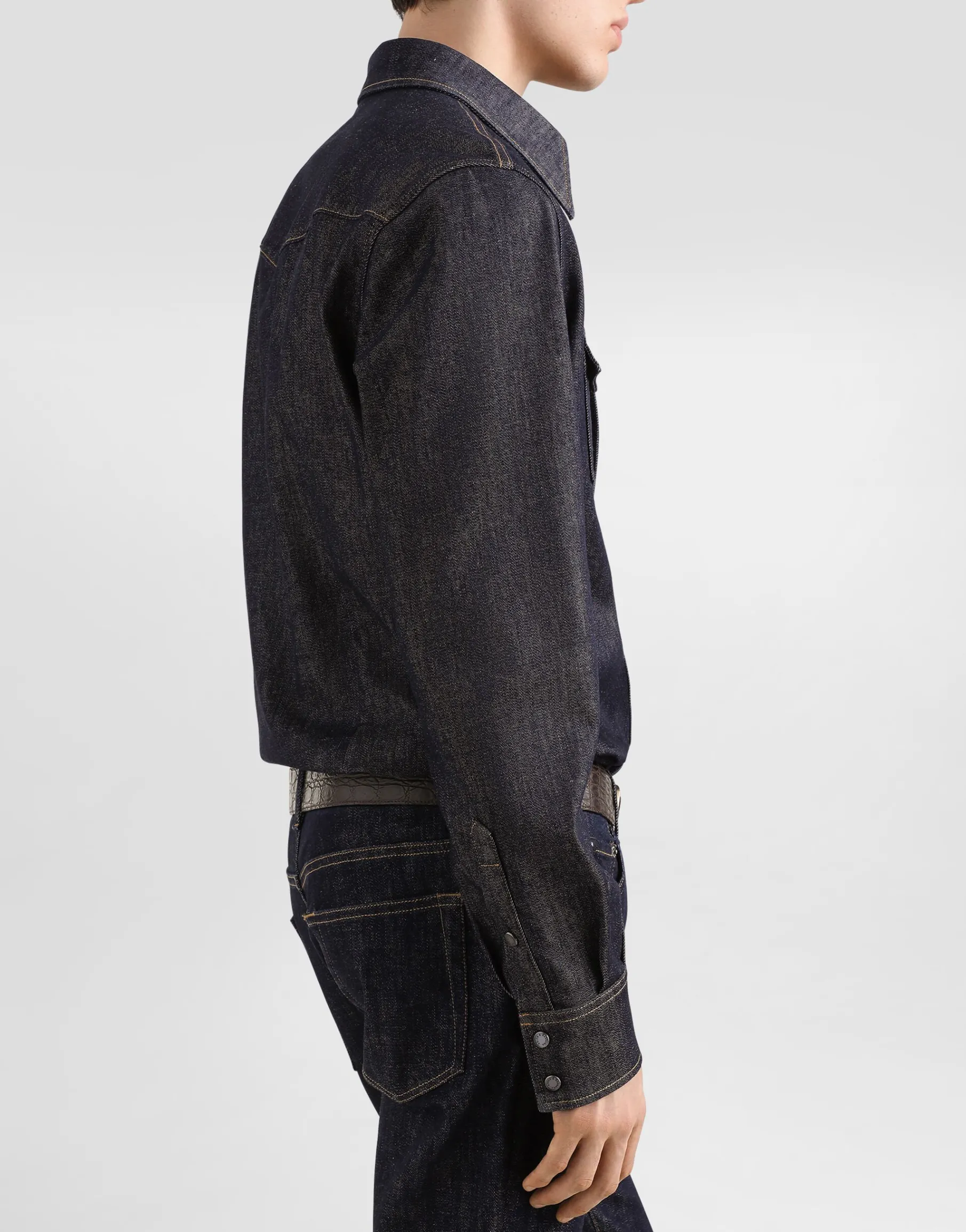 Denim shirt with heraldic emblem