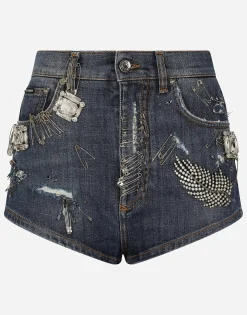 Denim shorts with rhinestone details