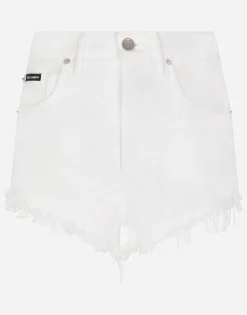 Denim shorts with ripped details and abrasions