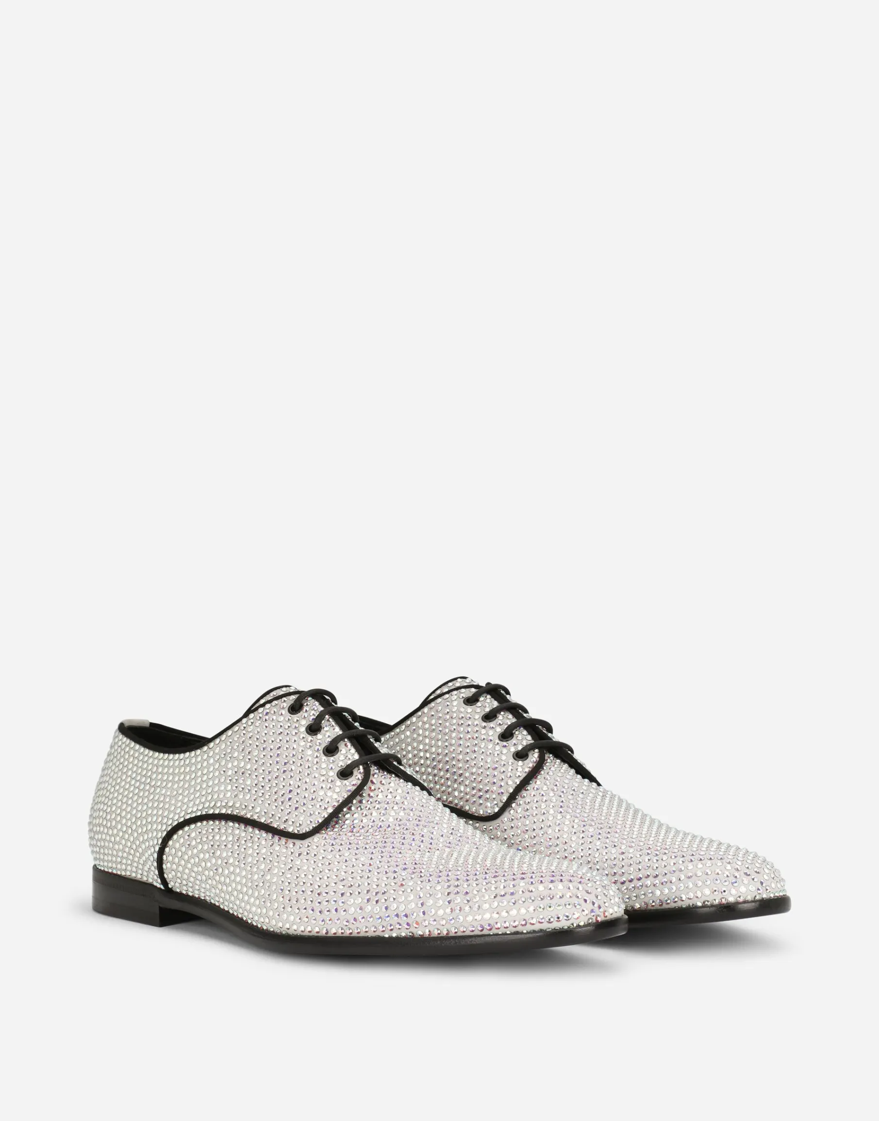 Derby shoes with fusible rhinestones