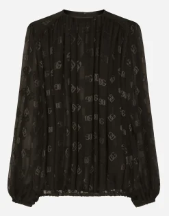 Devoré satin blouse with all-over DG logo