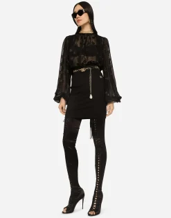 Devoré satin blouse with all-over DG logo