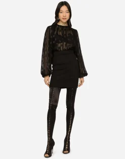 Devoré satin blouse with all-over DG logo