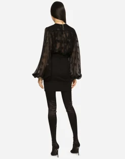 Devoré satin blouse with all-over DG logo