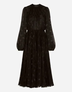 Devoré satin dress with all-over DG logo