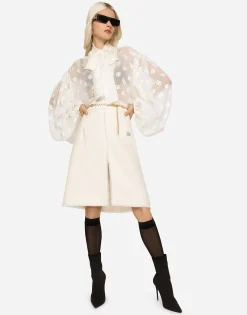 Devoré satin pussy-bow shirt with all-over DG logo
