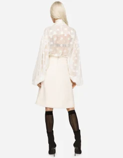 Devoré satin pussy-bow shirt with all-over DG logo