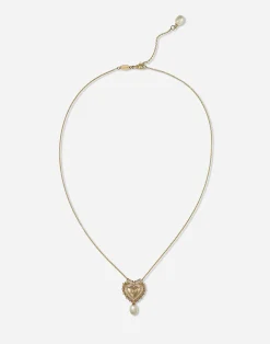 Devotion necklace in yellow gold with diamonds and pearls