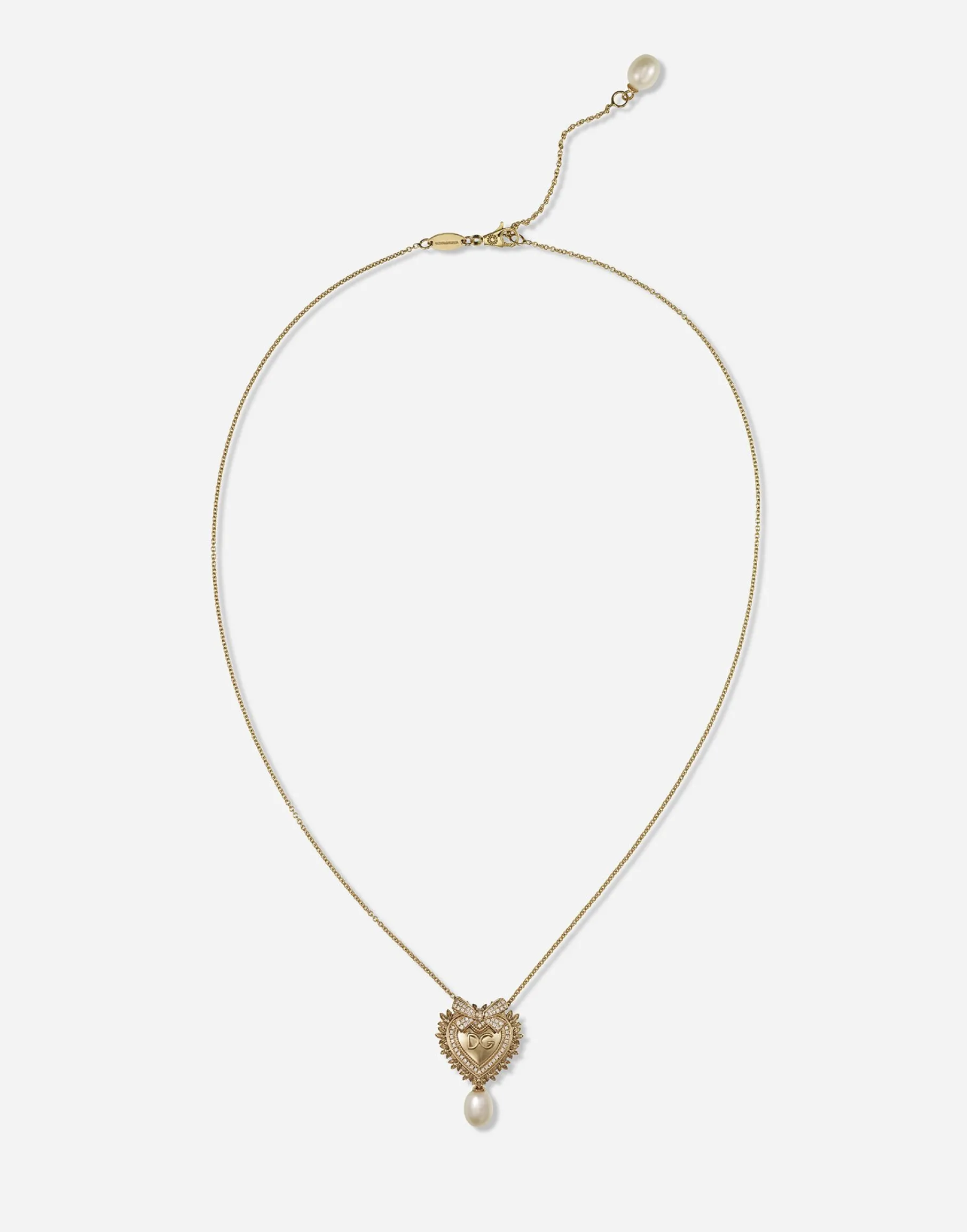 Devotion necklace in yellow gold with diamonds and pearls