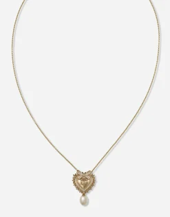 Devotion necklace in yellow gold with diamonds and pearls