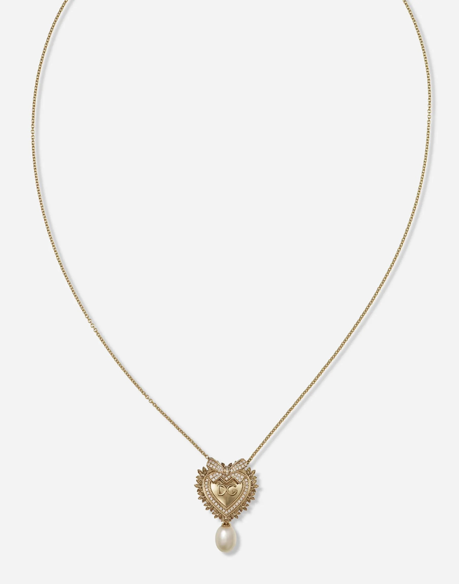 Devotion necklace in yellow gold with diamonds and pearls