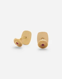 Devotion yellow gold cufflinks with a red gold Virgin Mary medallion