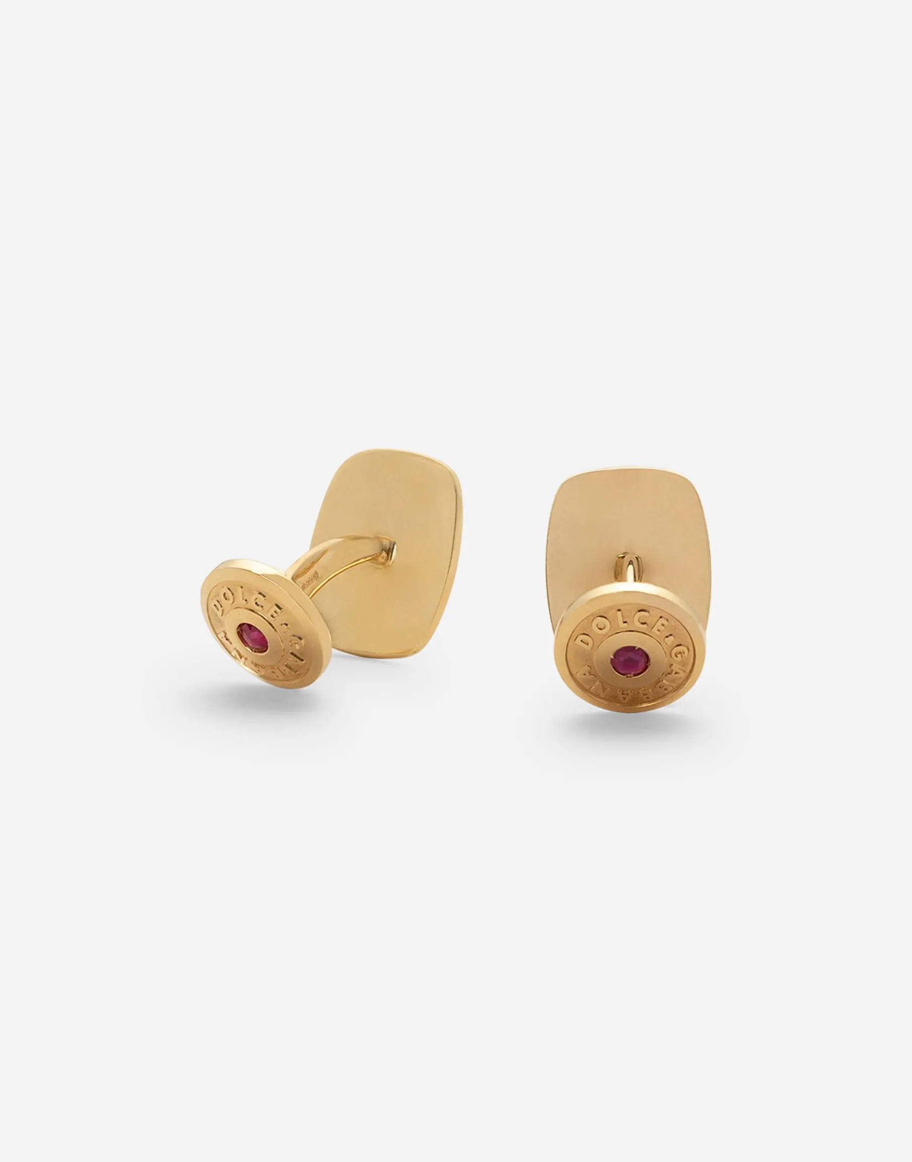 Devotion yellow gold cufflinks with a red gold Virgin Mary medallion