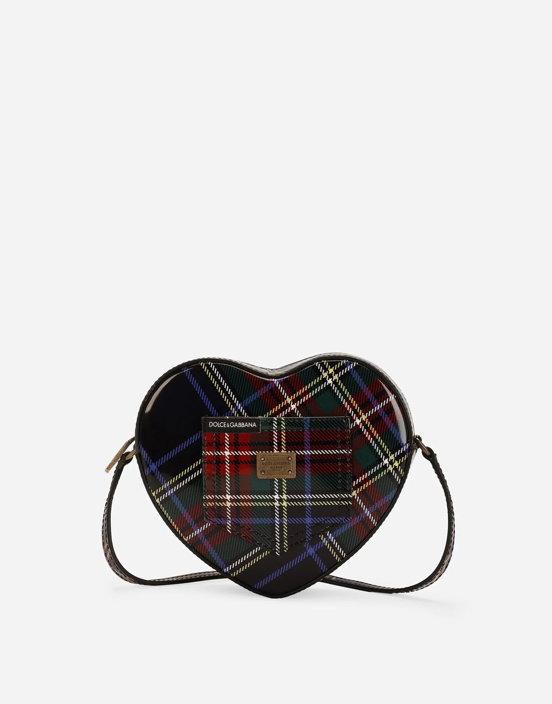 DG Girlie Heart bag in tartan-print polished calfskin