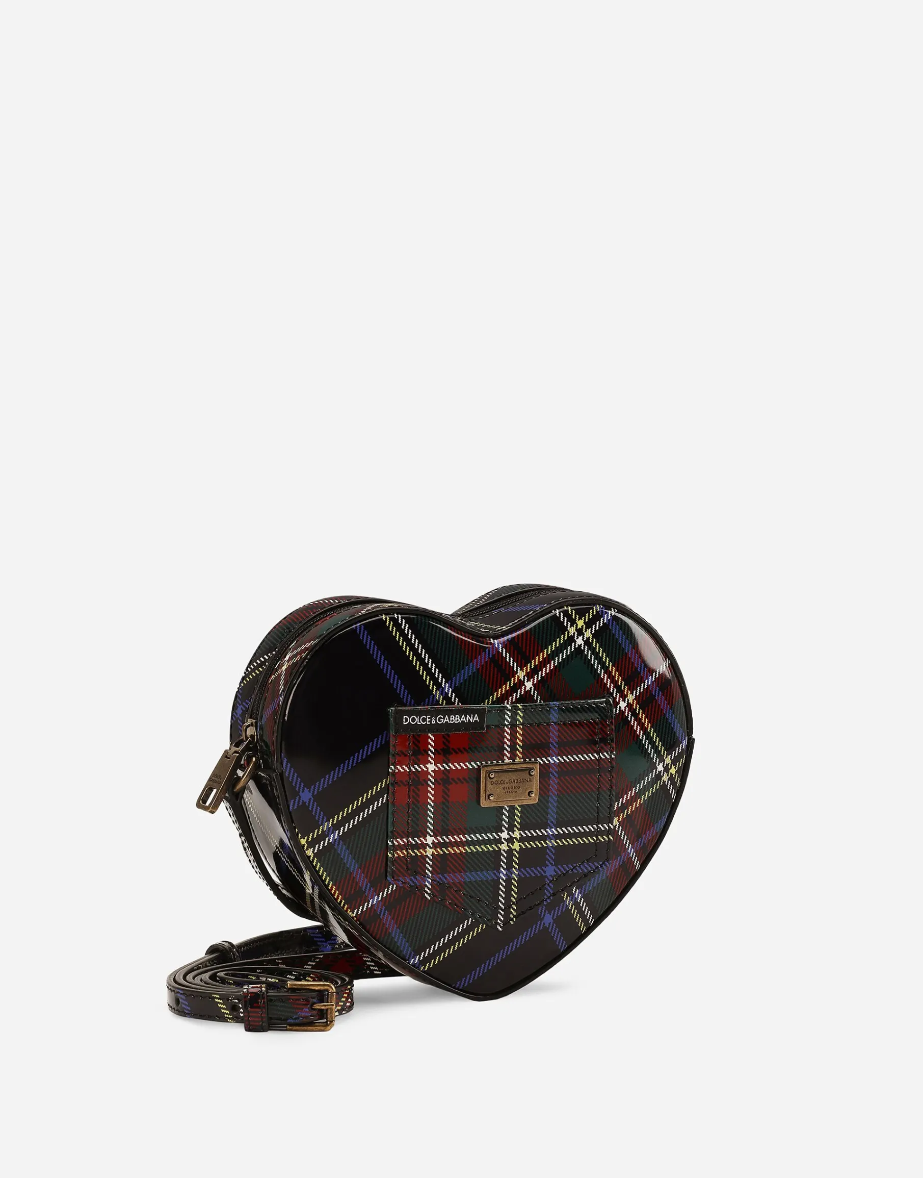 DG Girlie Heart bag in tartan-print polished calfskin