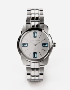 DG7Gems steel watch with light blue topazes