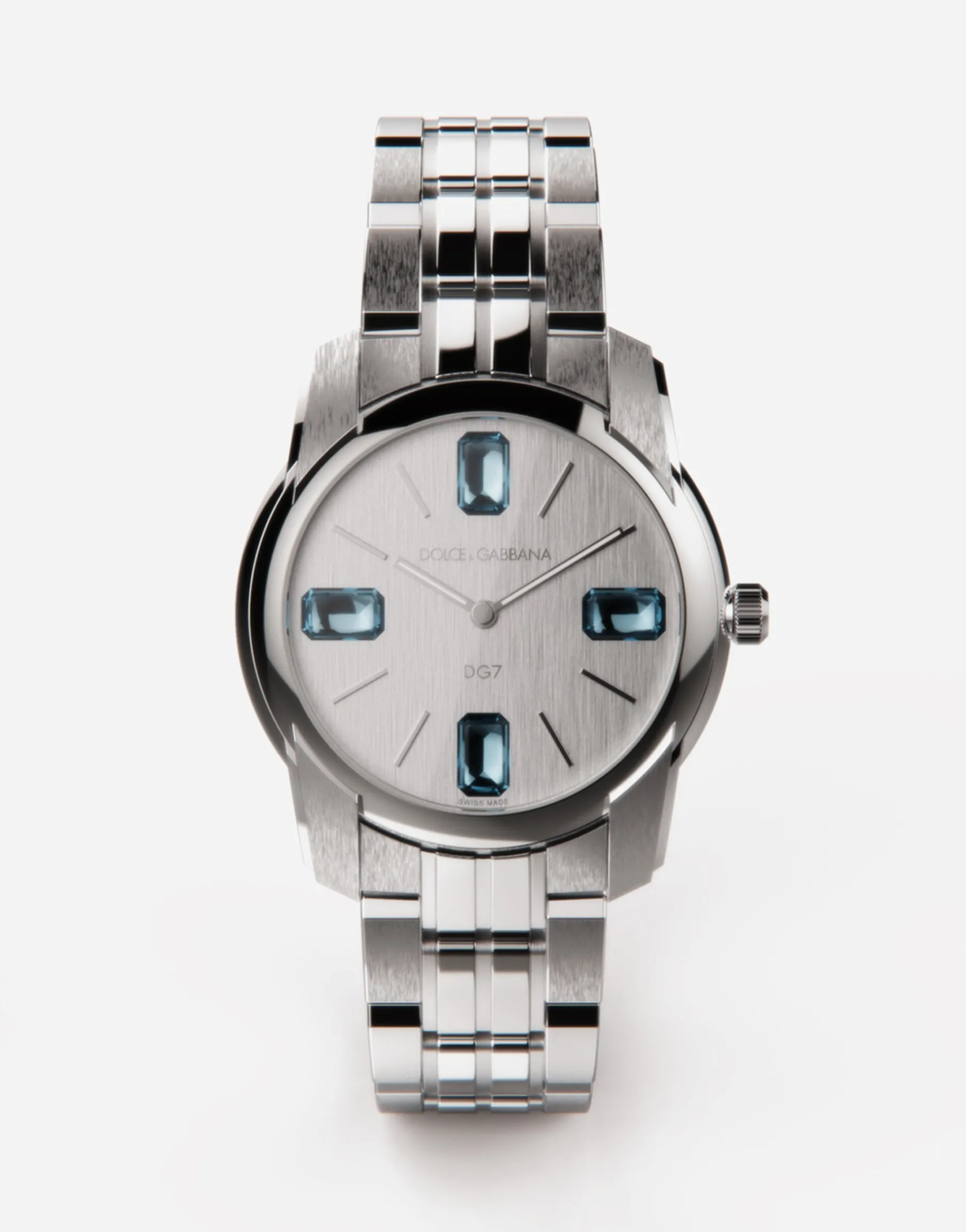 DG7Gems steel watch with light blue topazes