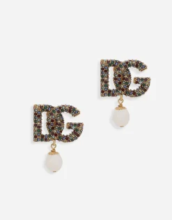 DG-logo earrings with colorful rhinestones and pearls