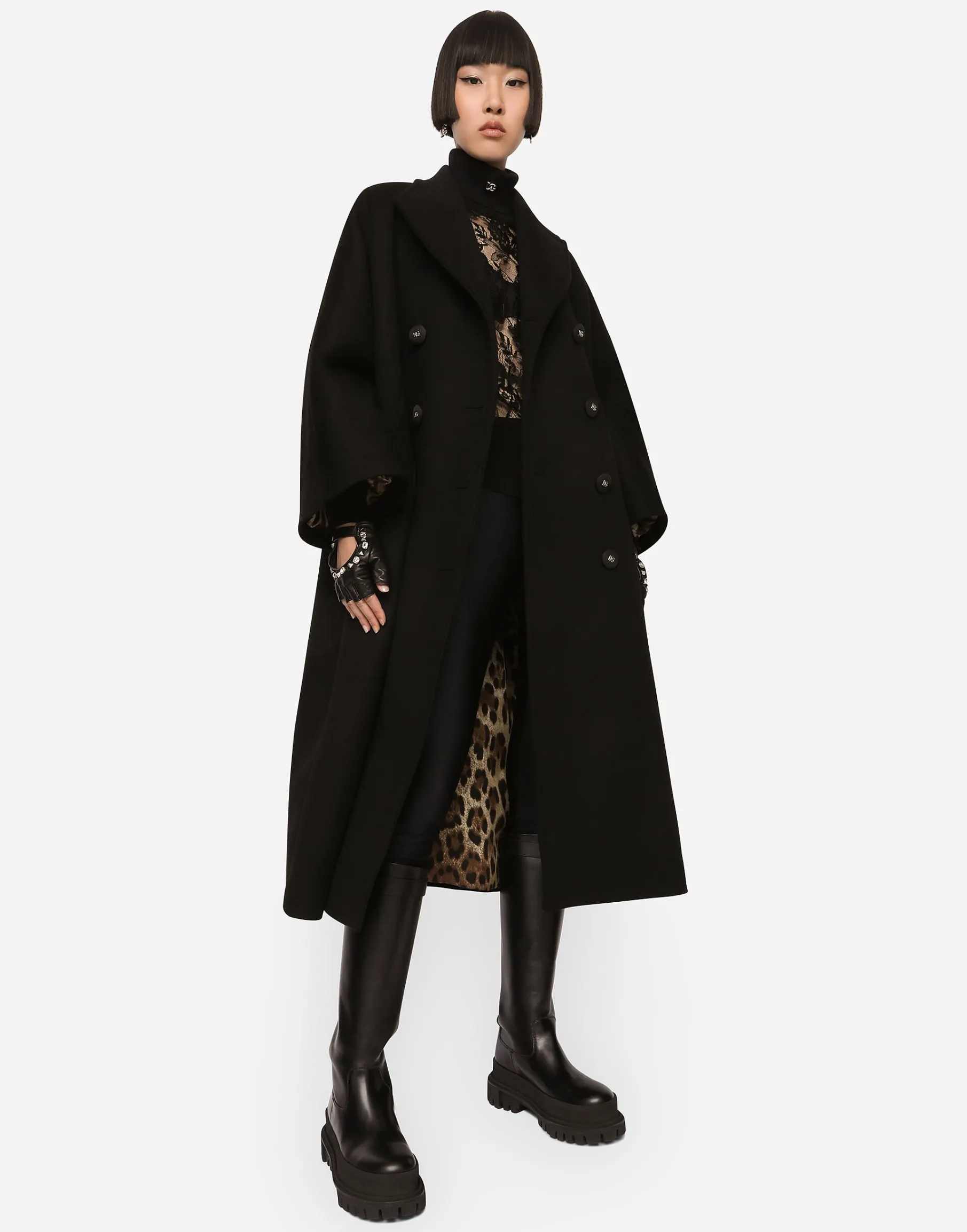 Double-breasted baize coat