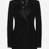Double-breasted branded floral cordonetto lace Turlington-fit jacket