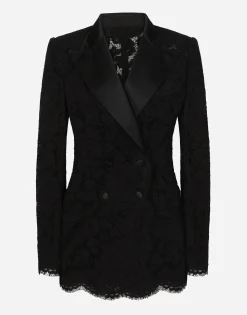 Double-breasted branded floral cordonetto lace Turlington-fit jacket