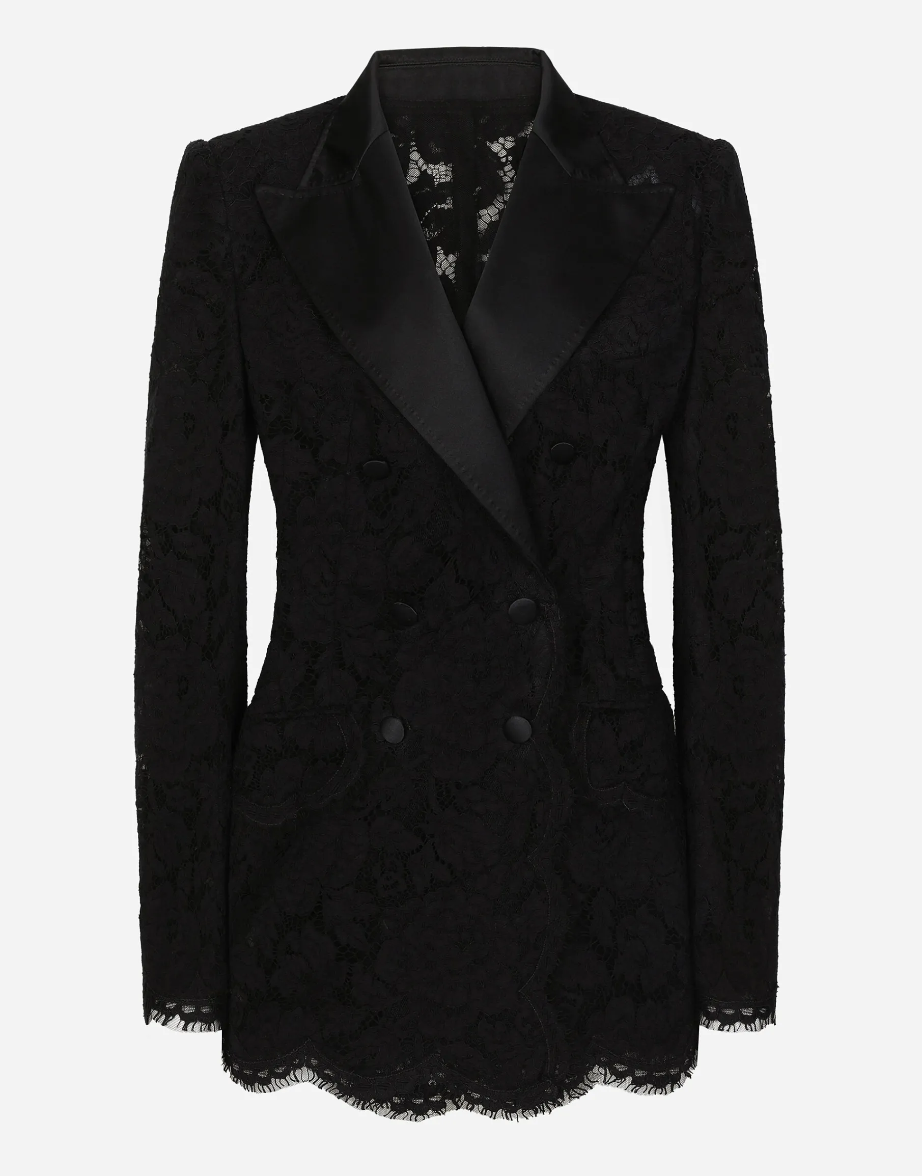 Double-breasted branded floral cordonetto lace Turlington-fit jacket