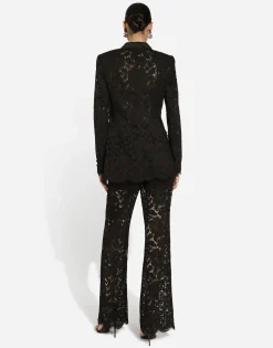 Double-breasted branded floral cordonetto lace Turlington-fit jacket