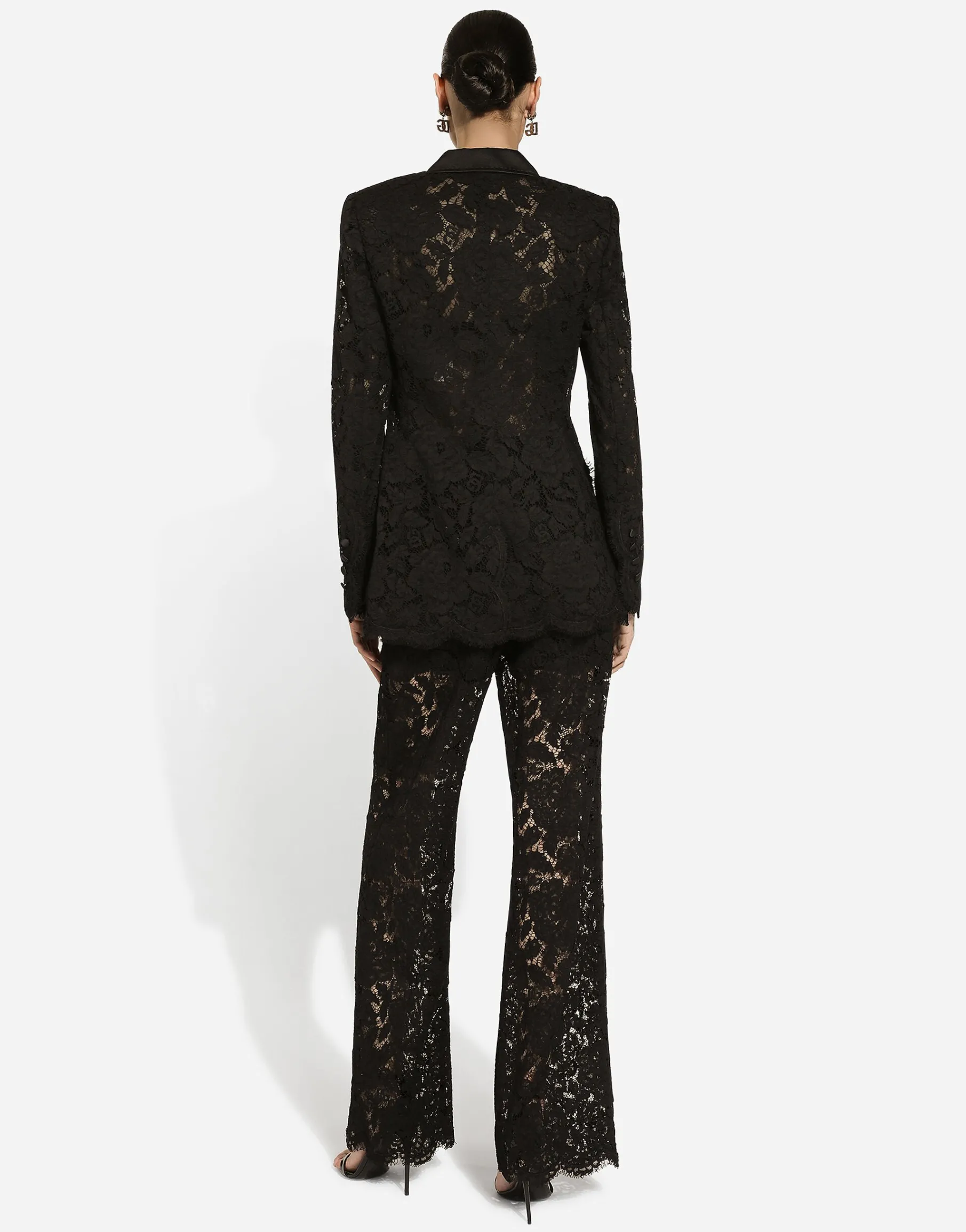 Double-breasted branded floral cordonetto lace Turlington-fit jacket