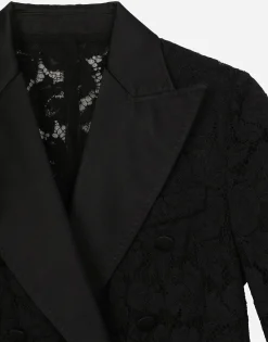 Double-breasted branded floral cordonetto lace Turlington-fit jacket