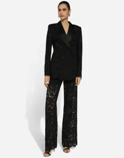 Double-breasted branded floral cordonetto lace Turlington-fit jacket