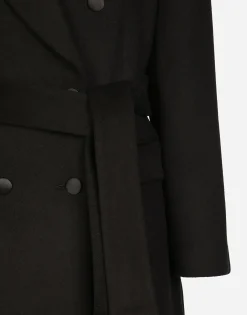 Double-breasted cashmere baize coat with belt
