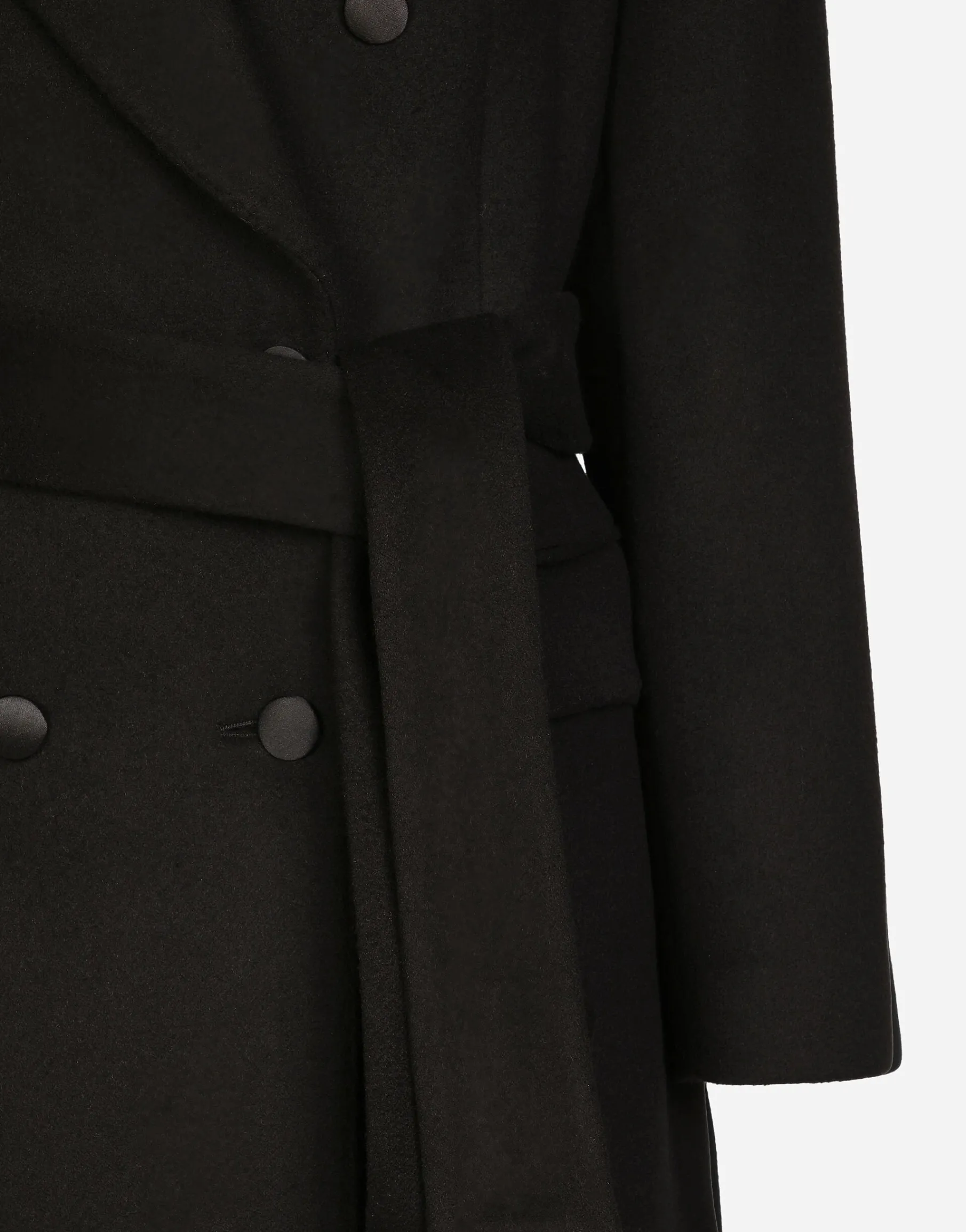 Double-breasted cashmere baize coat with belt