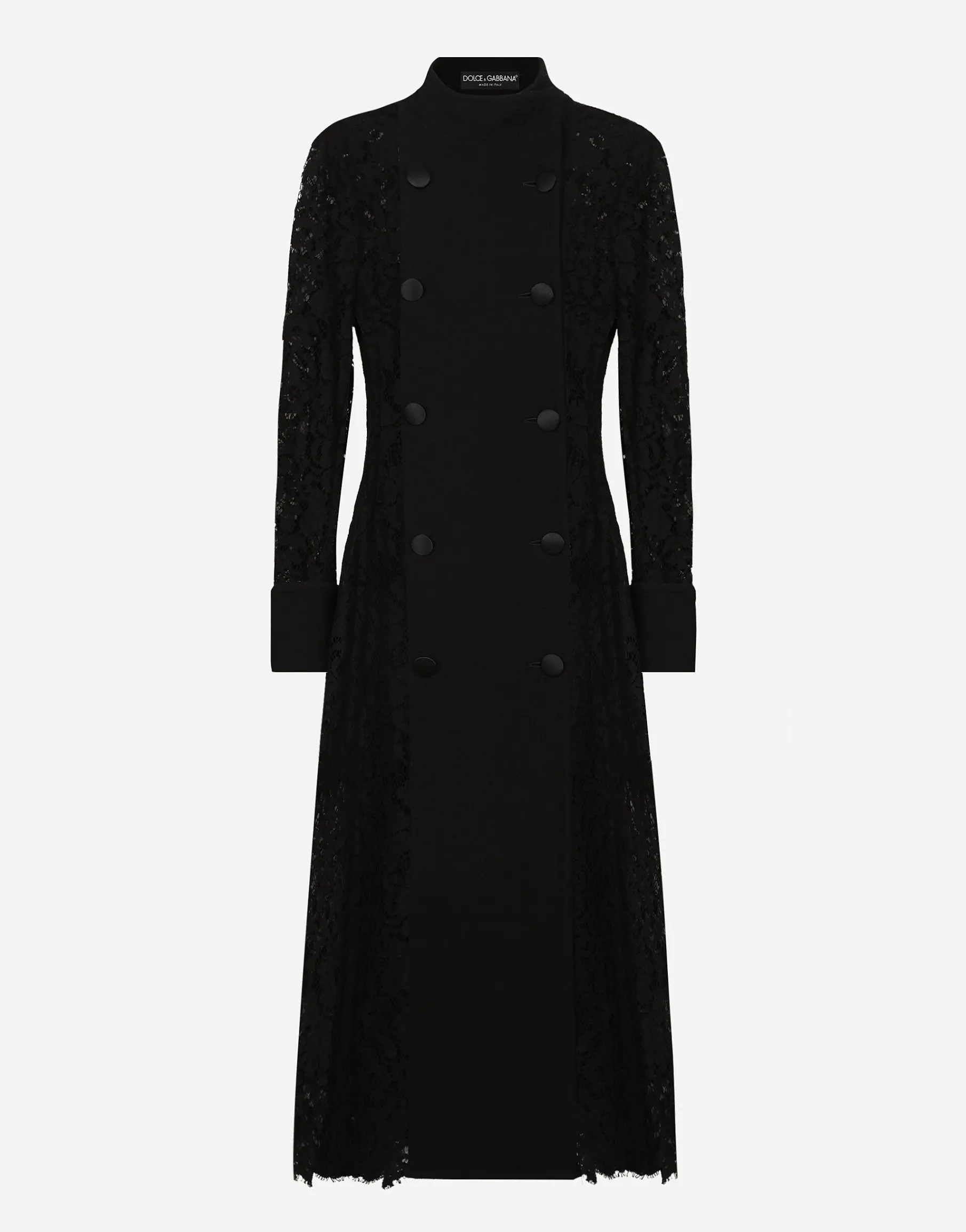Double-breasted cordonetto lace and wool crêpe coat