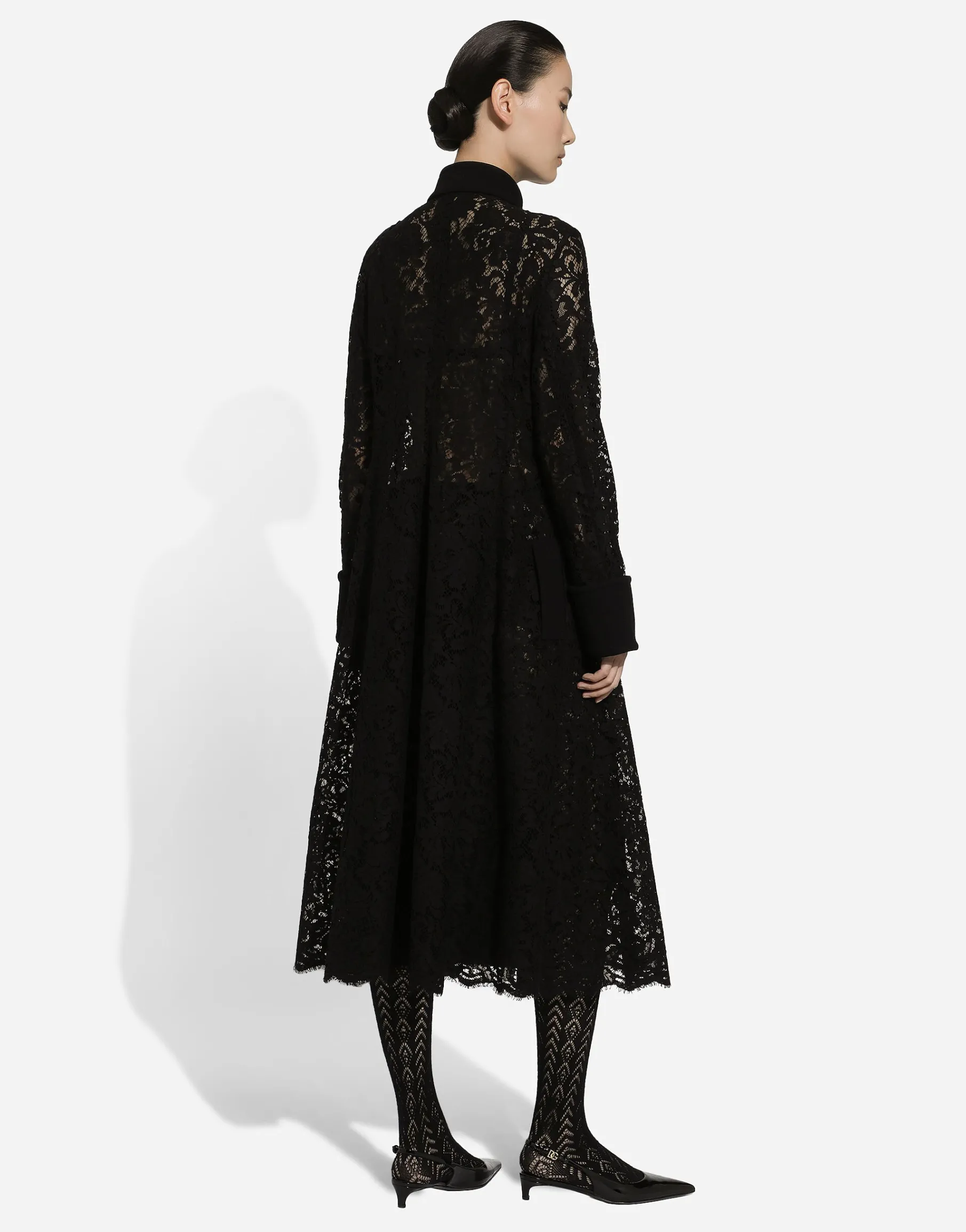 Double-breasted cordonetto lace and wool crêpe coat