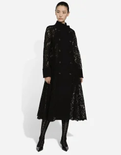 Double-breasted cordonetto lace and wool crêpe coat