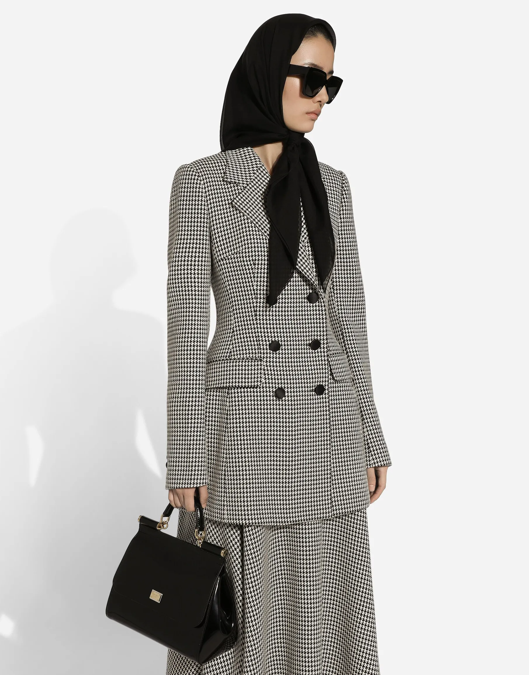Double-breasted houndstooth jacket