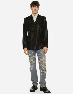 Double-breasted jacket in pinstripe stretch wool