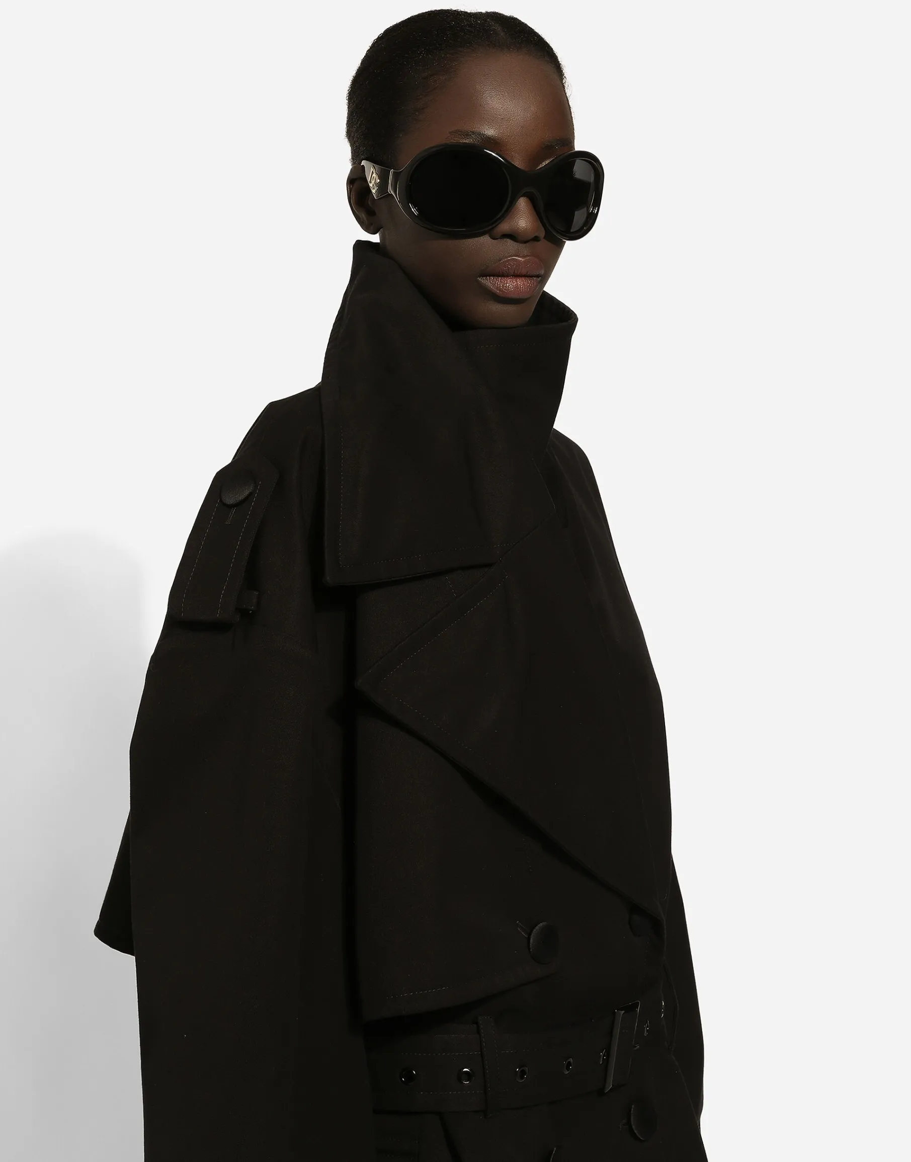 Double-breasted jacket with cotton belt